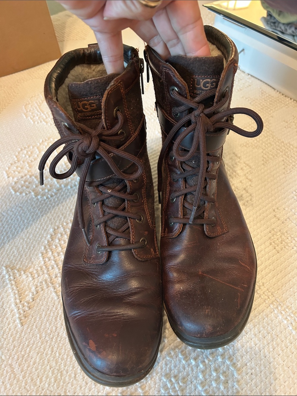 UGG Women's Brown Leather Lace-Up Ankle Boots